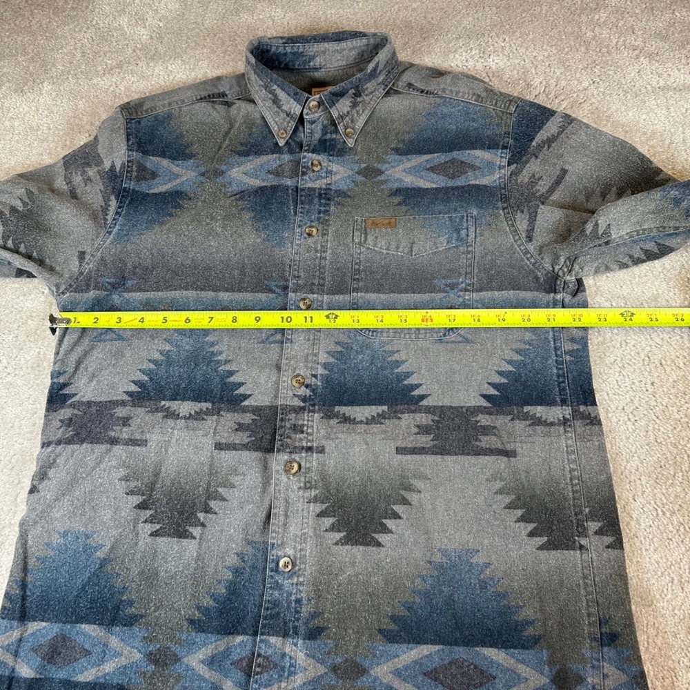 Woolrich Button Down Shirt Men Large Grey Blue Southwestern Aztec Cotton Flannel - Picture 7 of 12